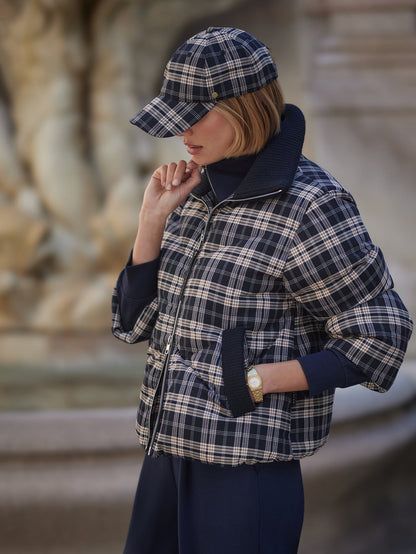 Varley Navy Check Bryony Short Puffer Jacket