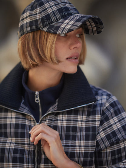Varley Navy Check Bryony Short Puffer Jacket
