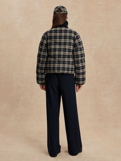 Varley Navy Check Bryony Short Puffer Jacket