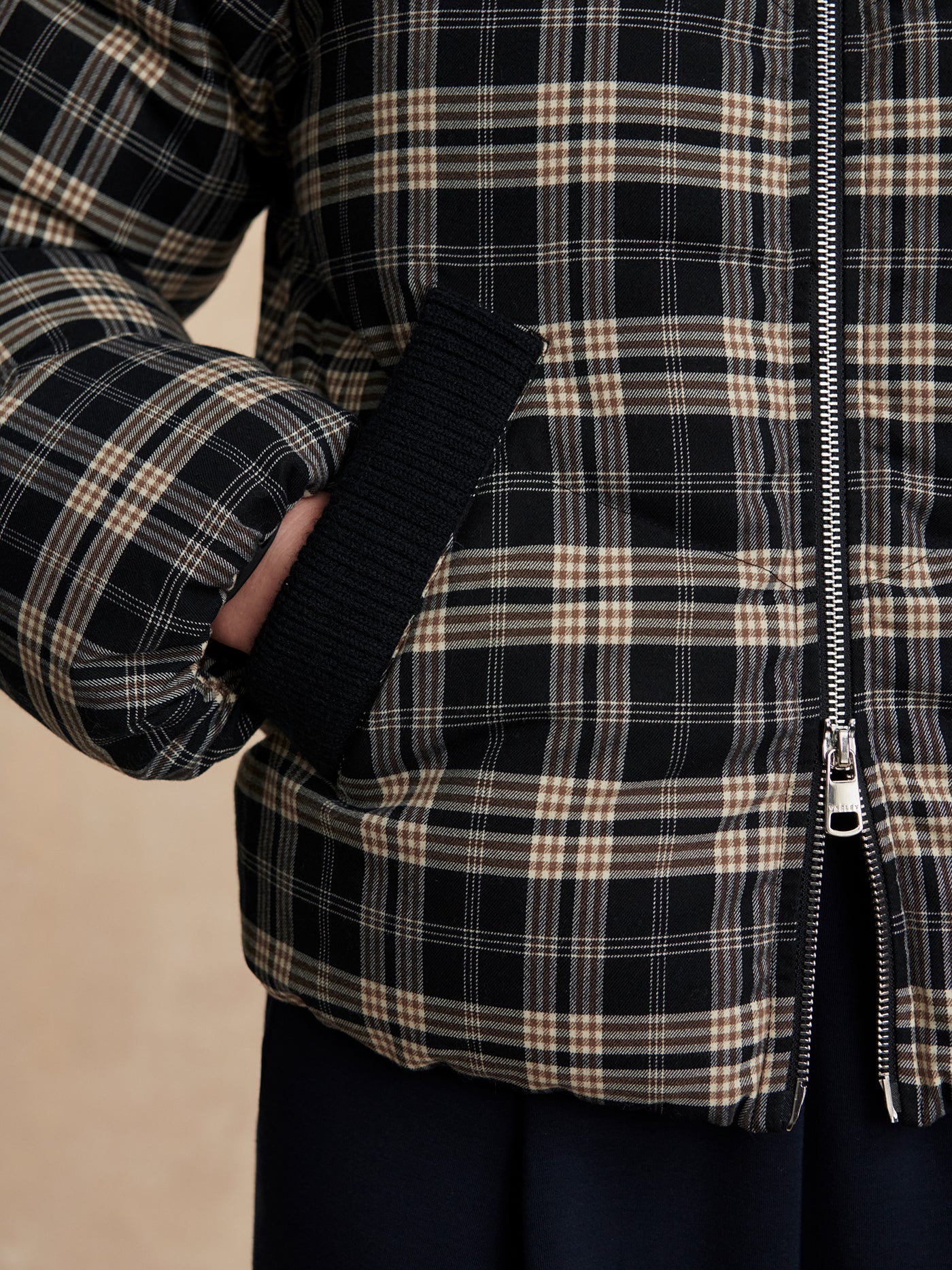 Varley Navy Check Bryony Short Puffer Jacket