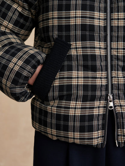 Varley Navy Check Bryony Short Puffer Jacket