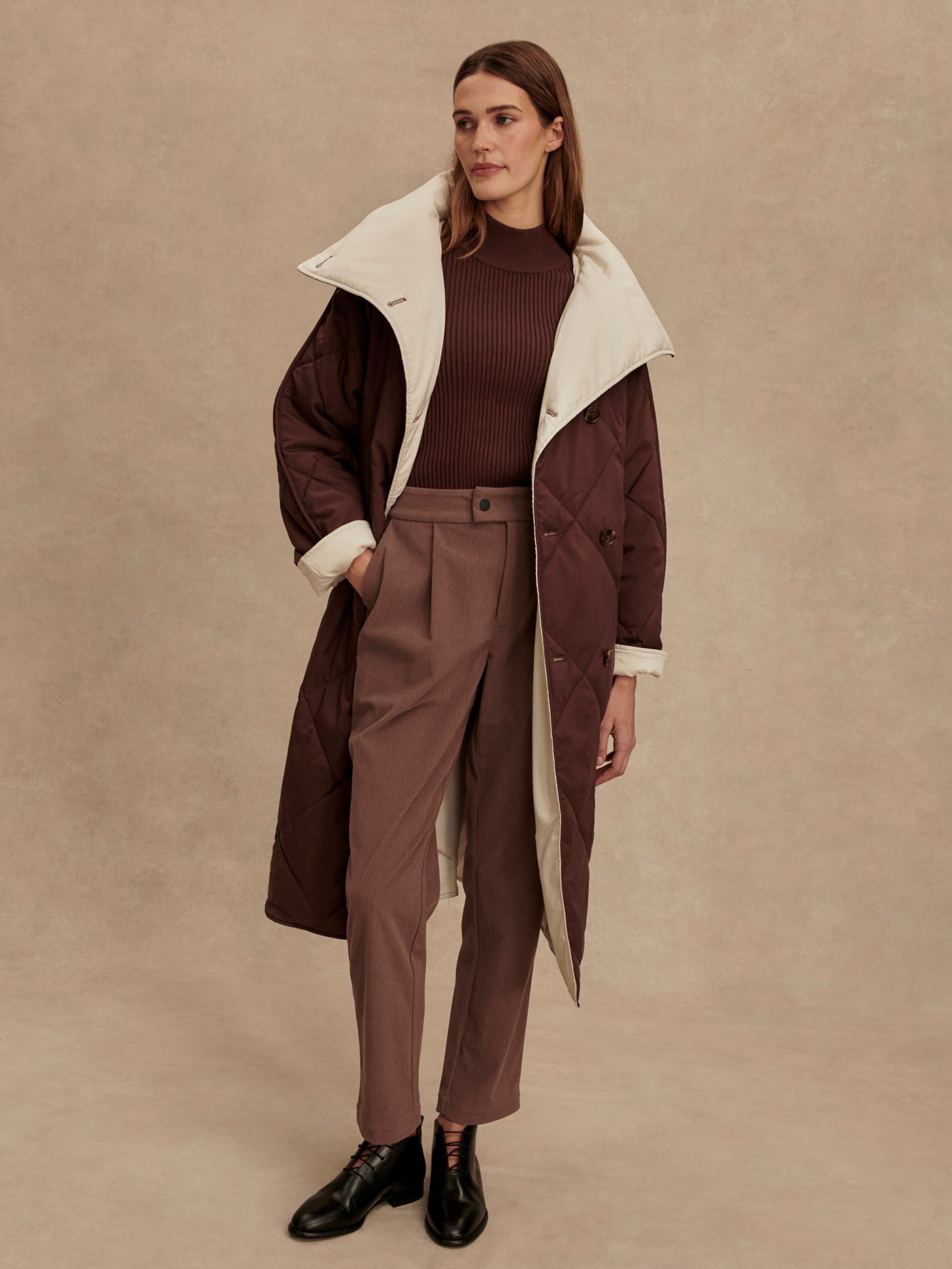 Varley Deep Mahogany Annalise Reversible Wrap Coat