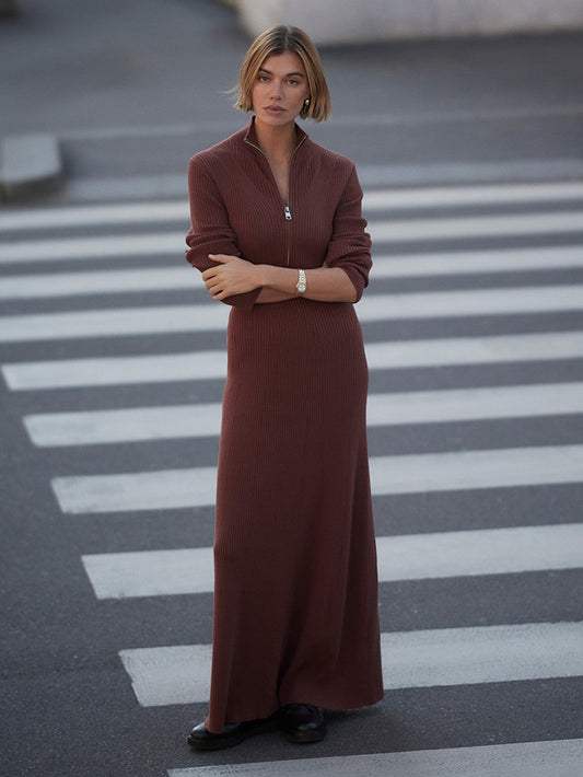Varley Cinnamon Burnet Zip Knit Maxi Dress