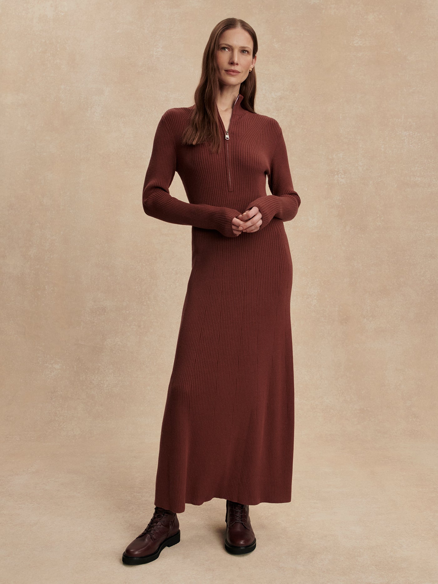 Varley Cinnamon Burnet Zip Knit Maxi Dress