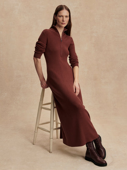 Varley Cinnamon Burnet Zip Knit Maxi Dress