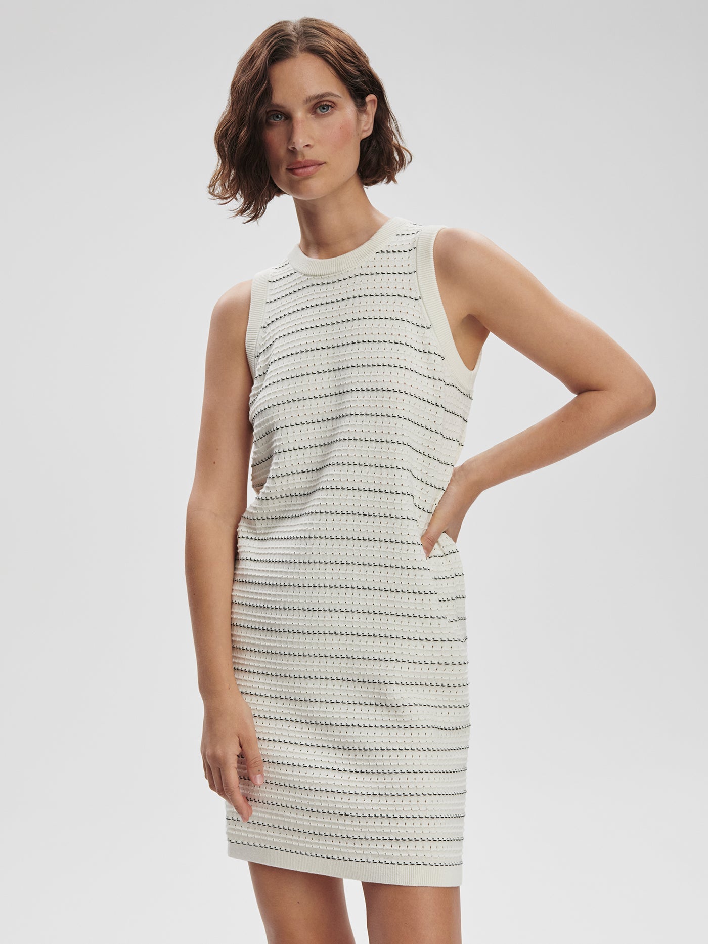 Varley Egret Mindy Contrast Stitch Knit Dress
