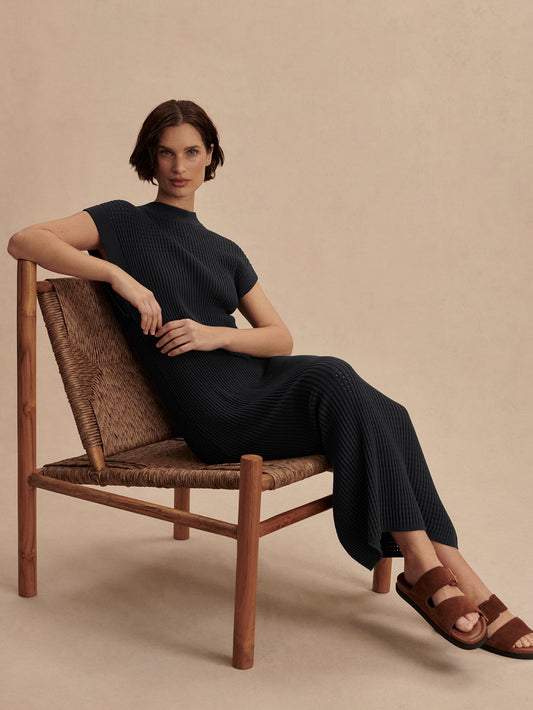 Varley Black Cheston Relaxed Knit Dress | VARLEY US