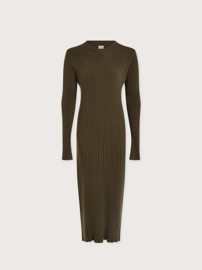 Varley Olive Night Axel Rib Knit Midi Dress