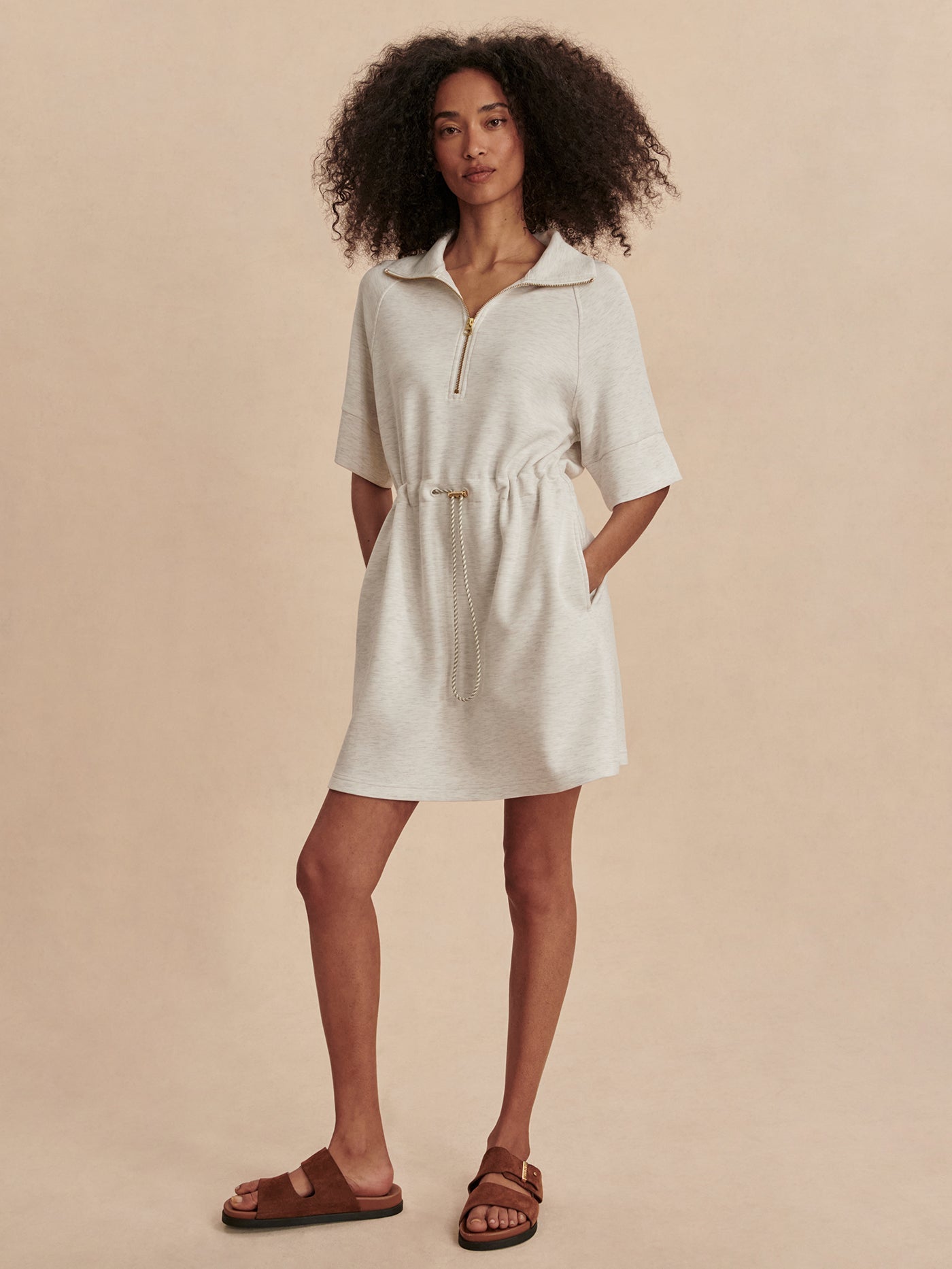 Varley Ivory Marl Paisley Half Zip Dress