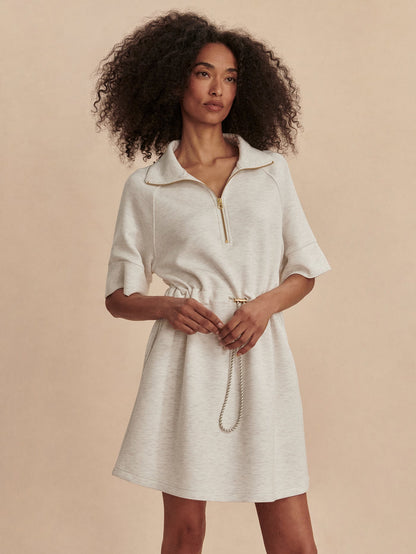 Varley Ivory Marl Paisley Half Zip Dress