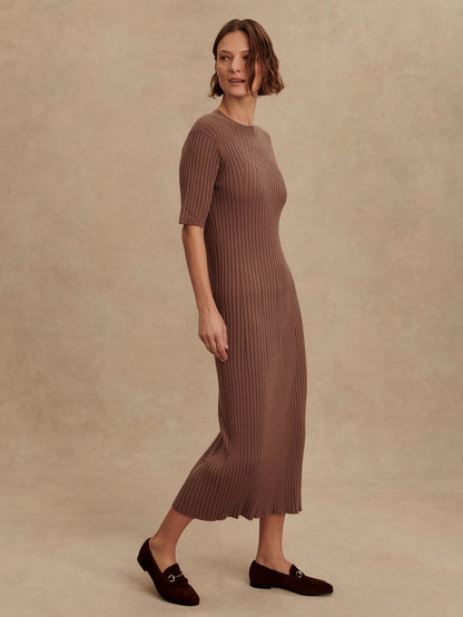 Varley Deep Taupe Maeve 2.0 Rib Knit Midi Dress