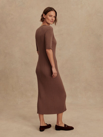 Varley Deep Taupe Maeve 2.0 Rib Knit Midi Dress