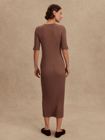 Varley Deep Taupe Maeve 2.0 Rib Knit Midi Dress