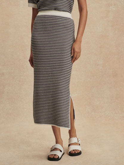 Varley Snow White/ Black Sinclair Knit Skirt