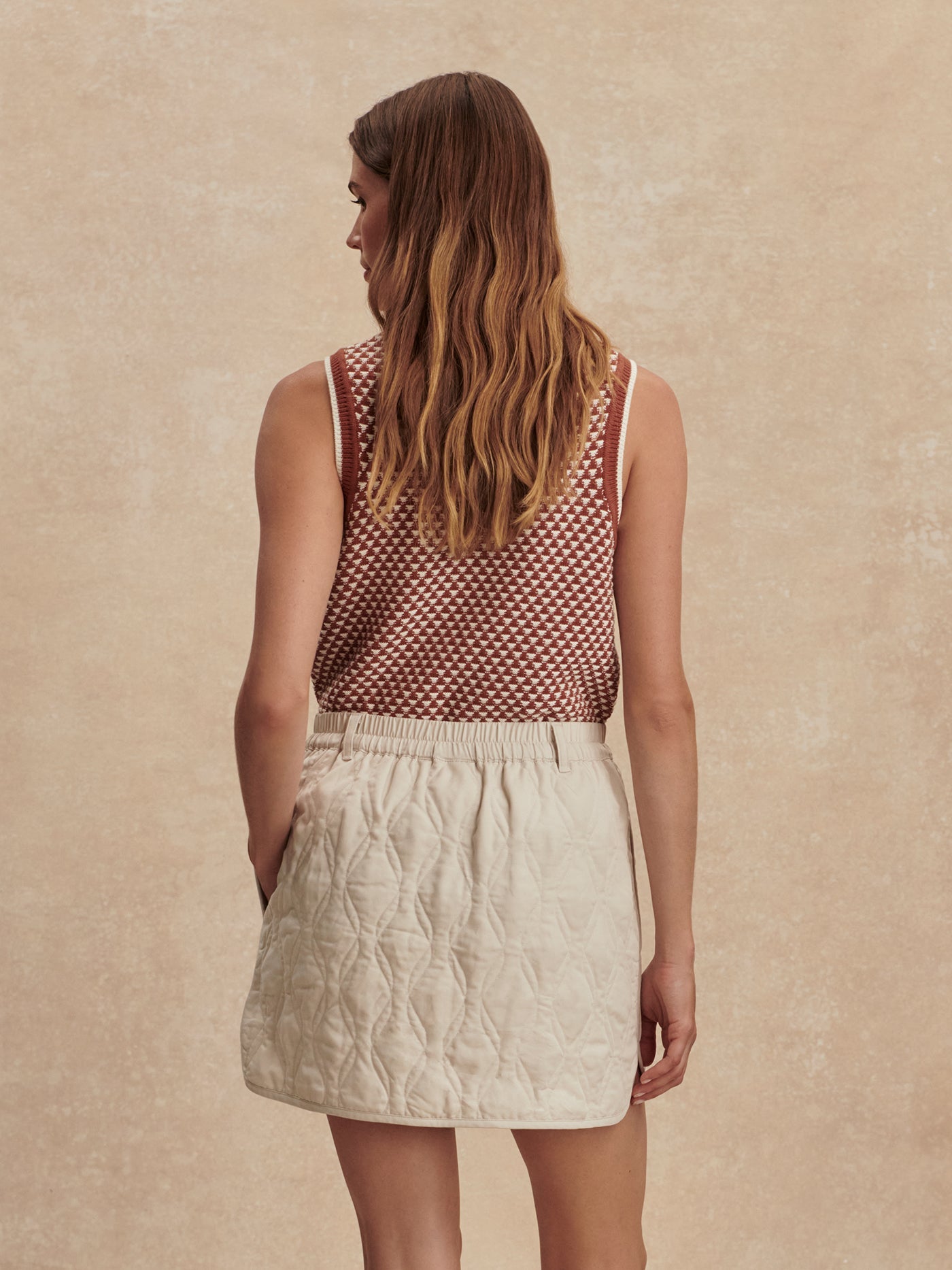 Varley Oat Milk Florin Quilted Skirt