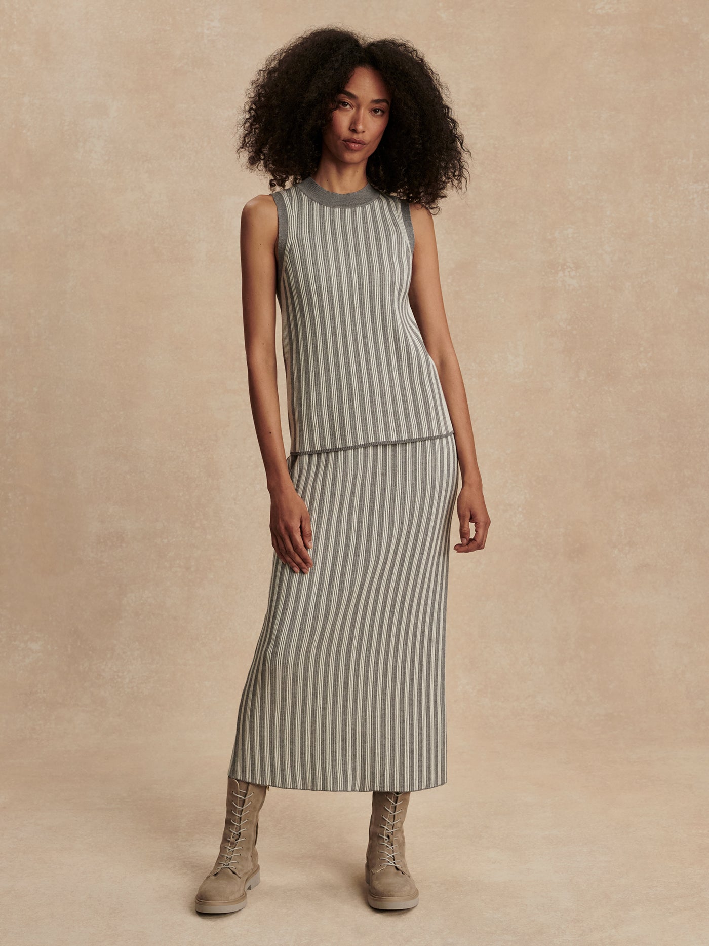 Varley Silver Filigree Melange Mairead Rib Knit Skirt