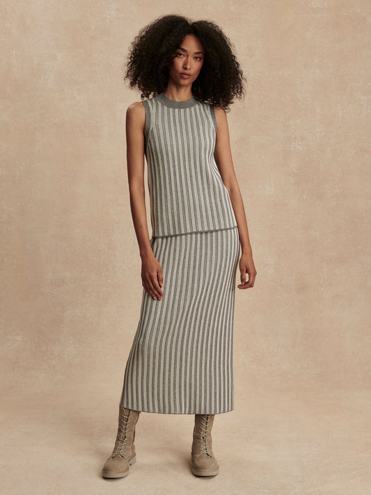 Varley Silver Filigree Melange Mairead Rib Knit Skirt