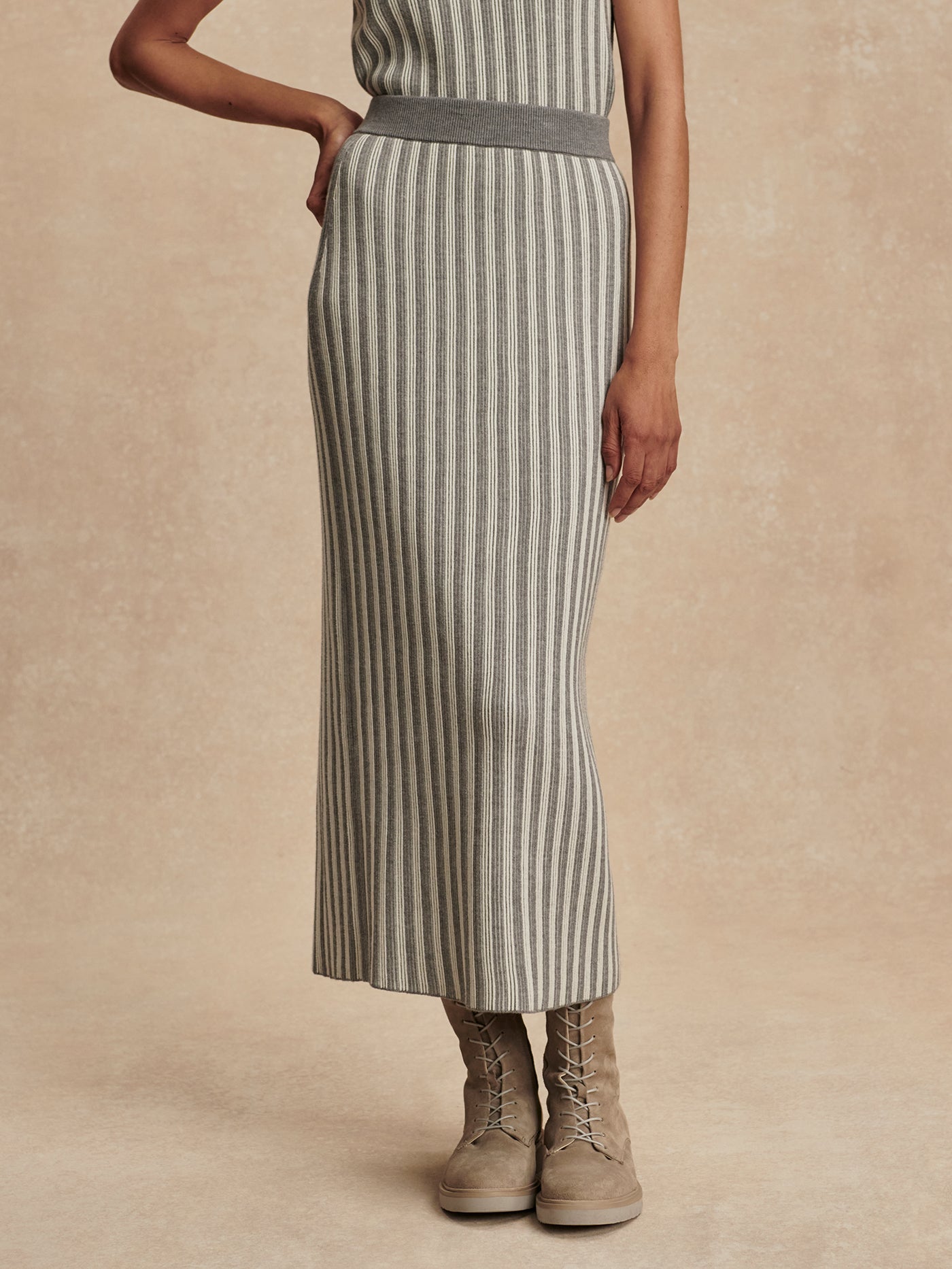 Varley Silver Filigree Melange Mairead Rib Knit Skirt