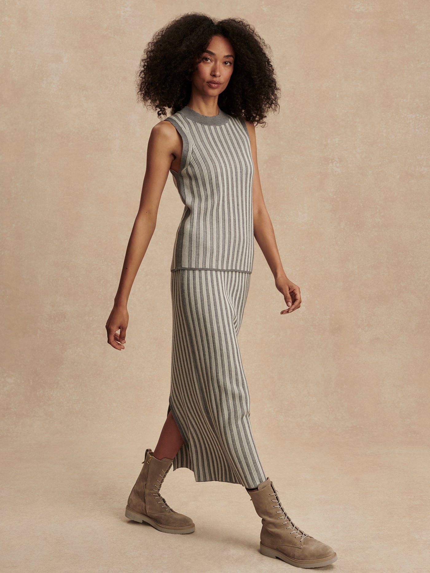 Varley Silver Filigree Melange Mairead Rib Knit Skirt