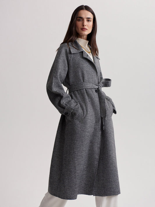 Varley Black/ Egret Micropuppy Tooth Fairbourn Belted Long Coat