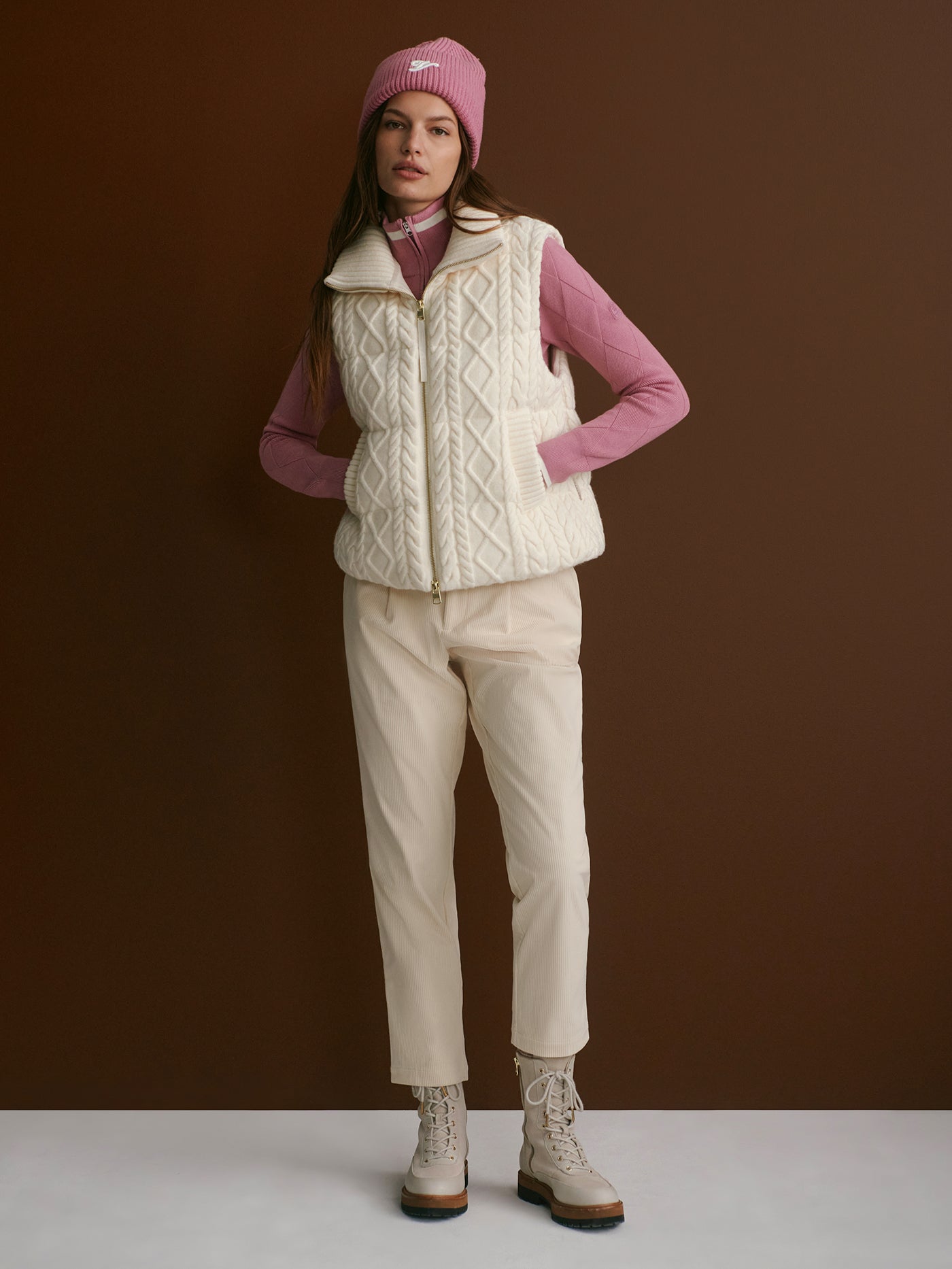Varley Egret Irina Cable Knit Gilet
