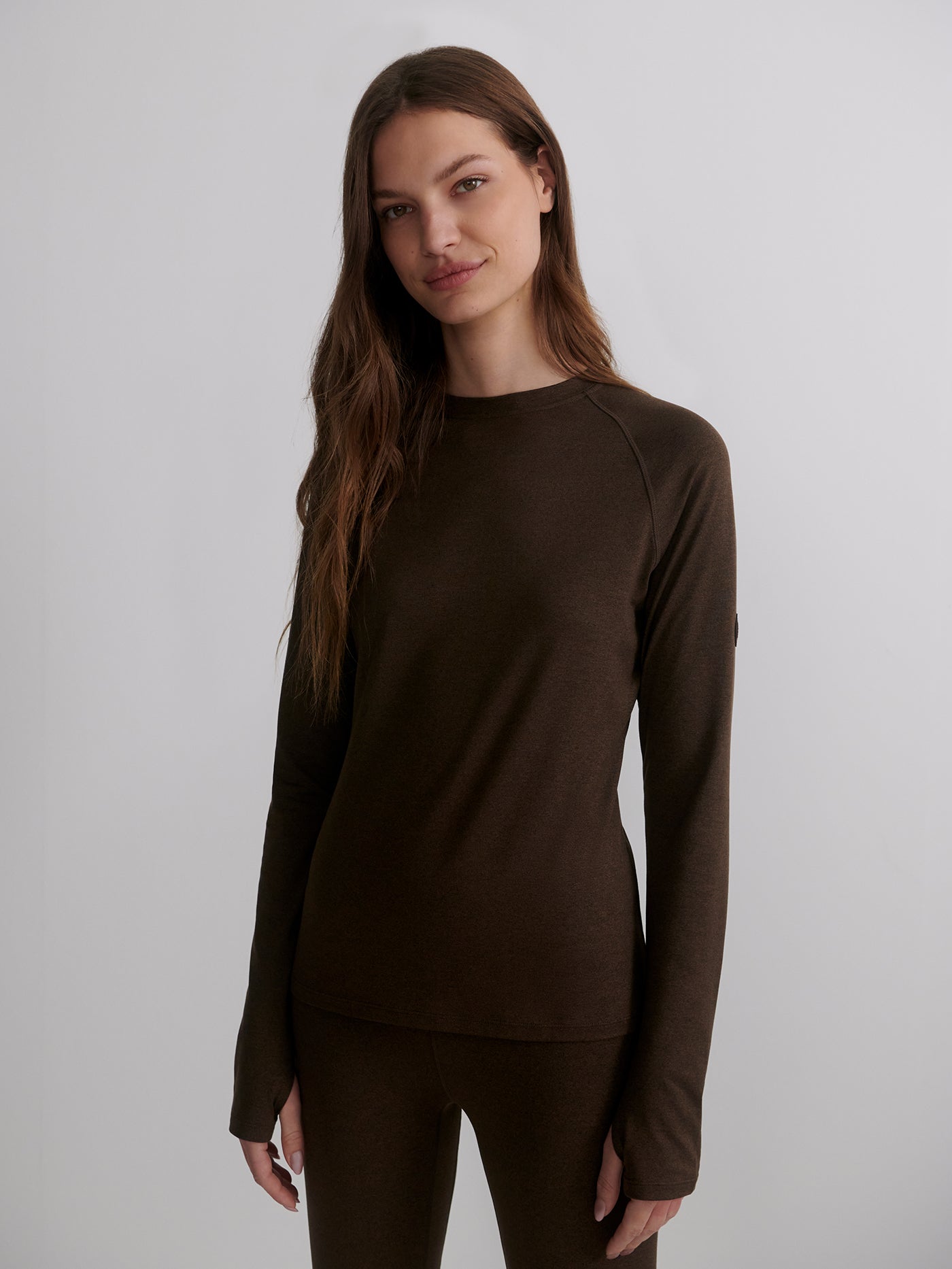 Varley Deep Chocolate Marl Always Warm Crew Neck Baselayer