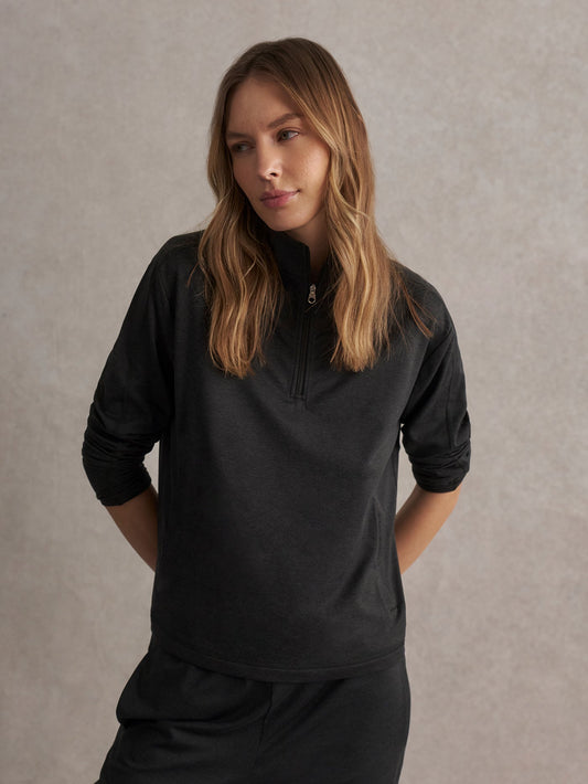 Varley Black Marl Lamia Half-Zip Active Sweatshirt