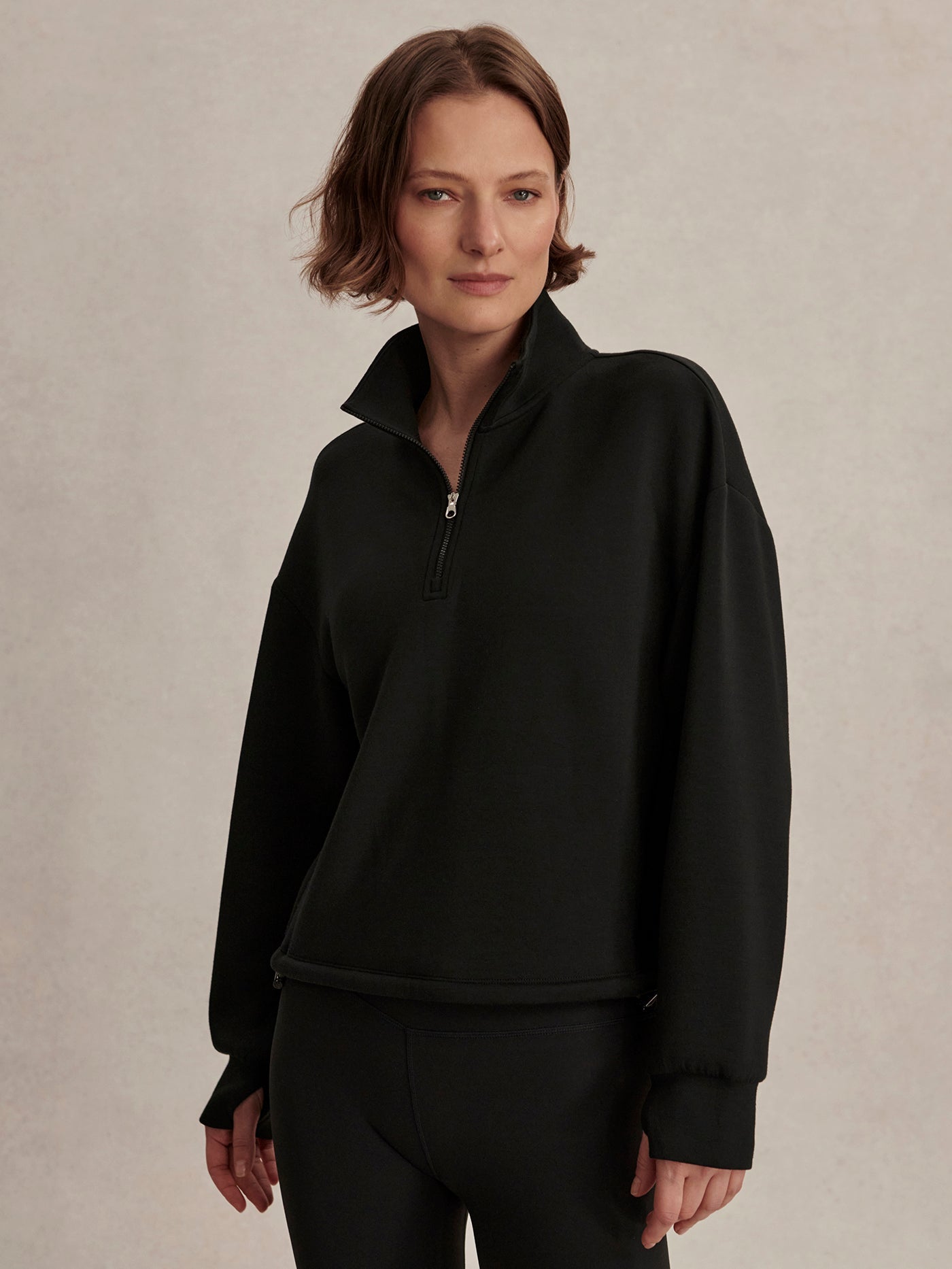 Varley Black Sian Cropped Half-Zip Active Sweatshirt