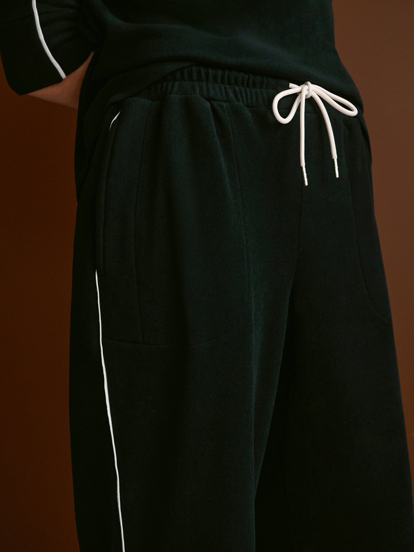 Varley Black/ Snow White Brushed Rib Straight Leg Pant 28