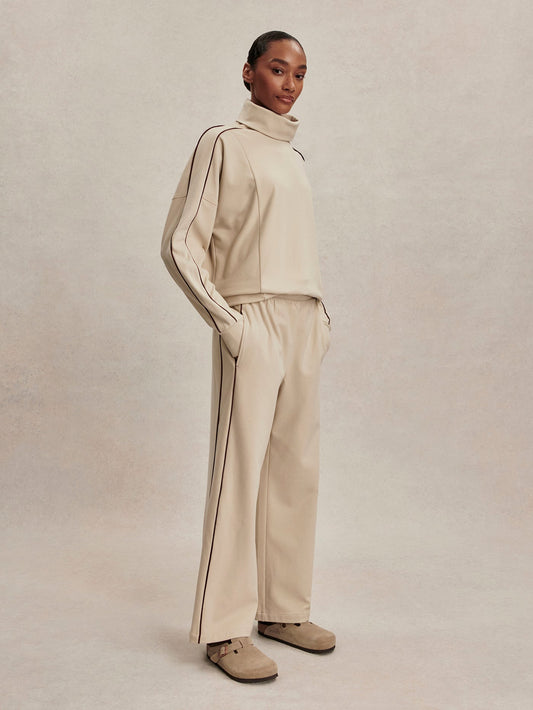 Varley Cement Marl/ Bitter Chocolate Brushed Rib Wide Leg Pant 28