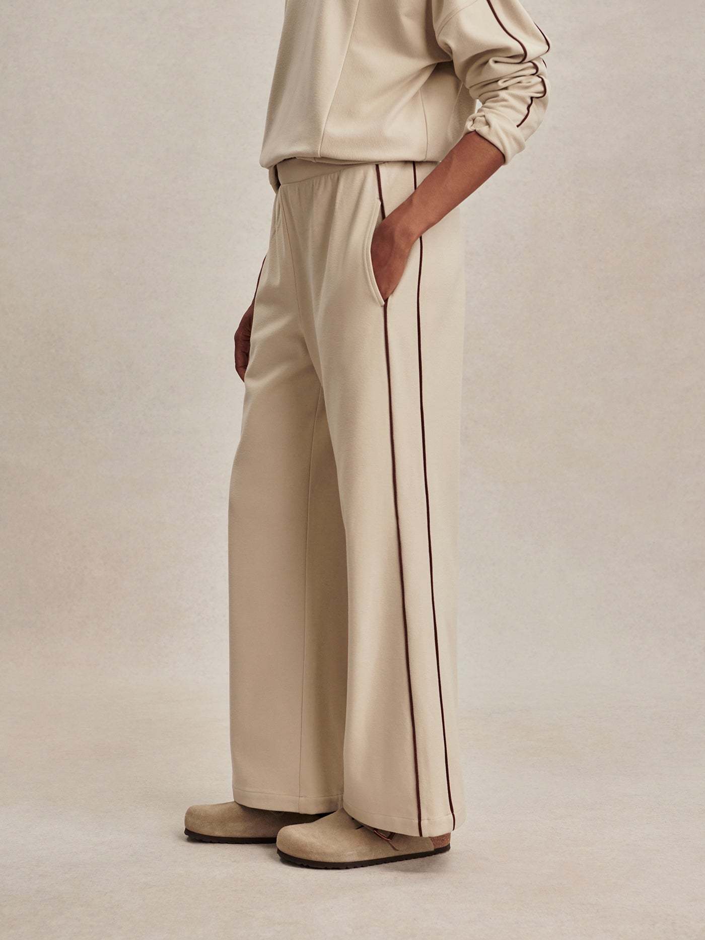Varley Cement Marl/ Bitter Chocolate Brushed Rib Wide Leg Pant 28