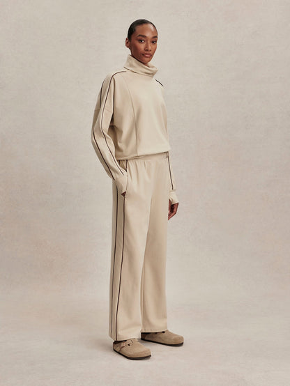 Varley Cement Marl/ Bitter Chocolate Brushed Rib Wide Leg Pant 28