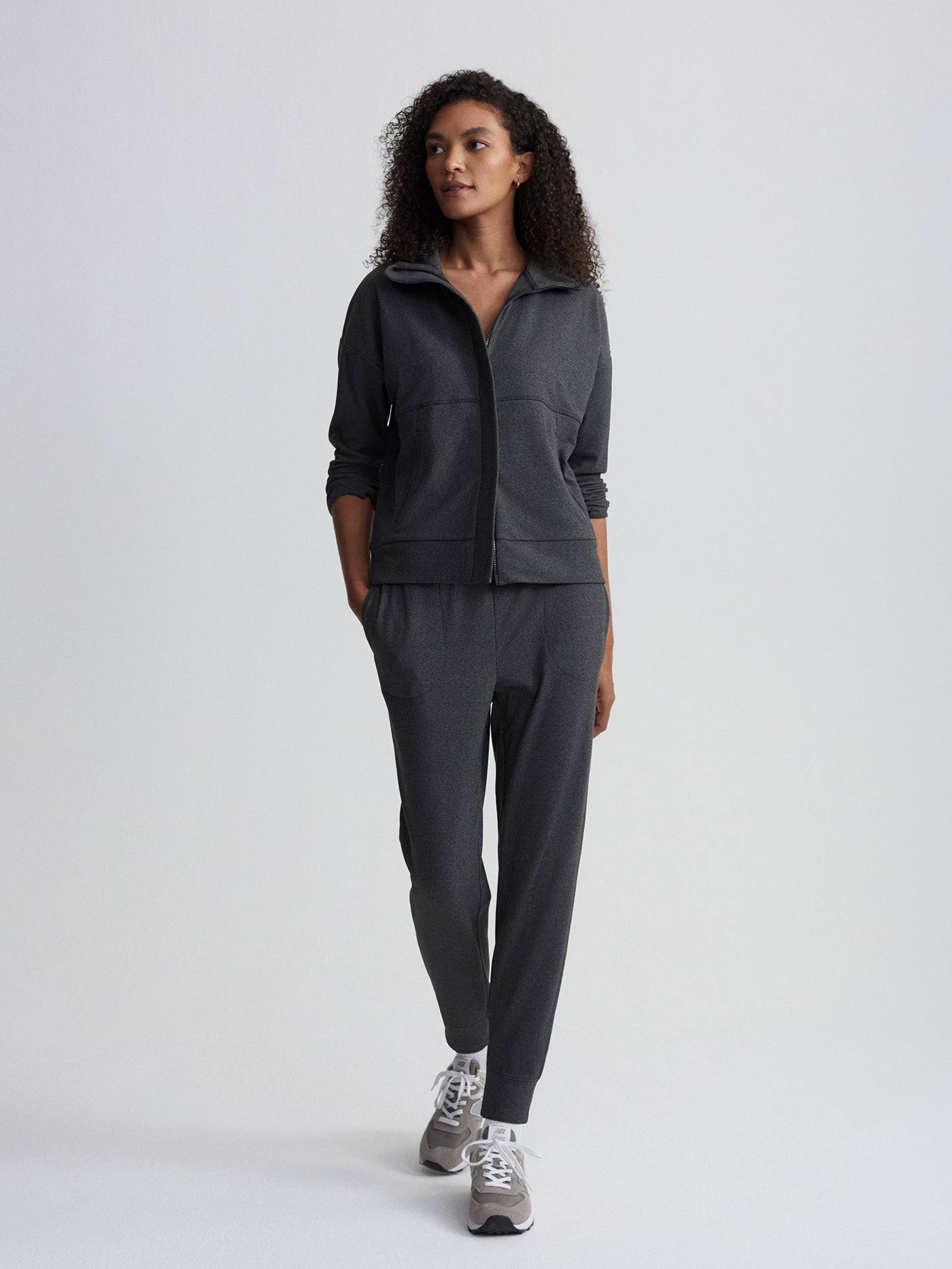 Varley Black Marl Brushed Rib Slim Cuff Pant 27.5