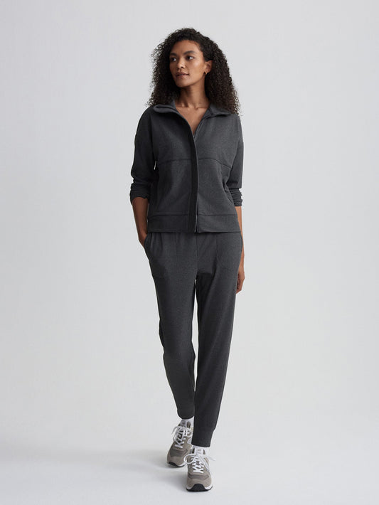 Varley Black Marl Brushed Rib Slim Cuff Pant 27.5