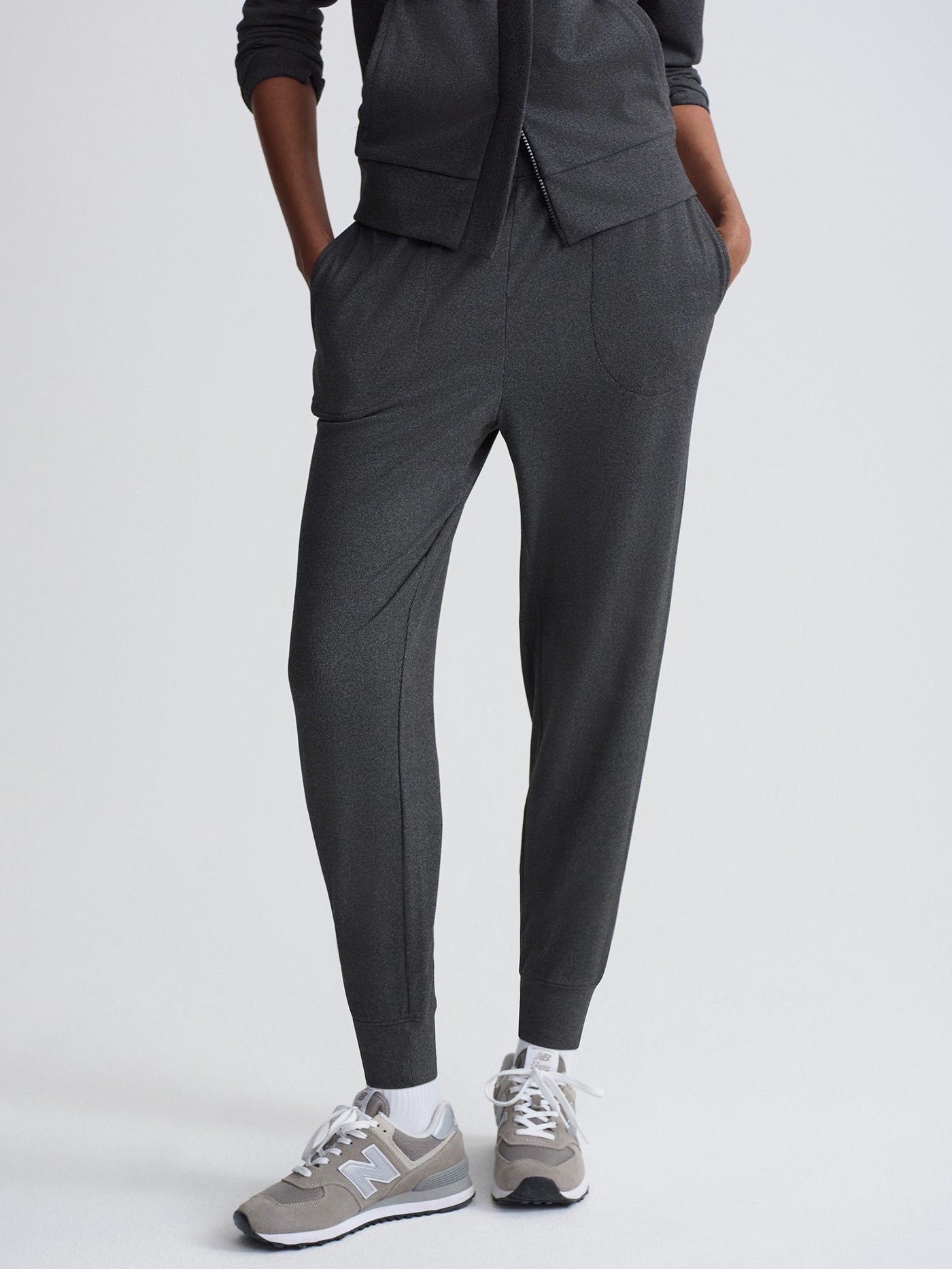 Varley Black Marl Brushed Rib Slim Cuff Pant 27.5