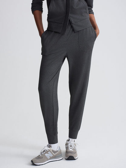 Varley Black Marl Brushed Rib Slim Cuff Pant 27.5