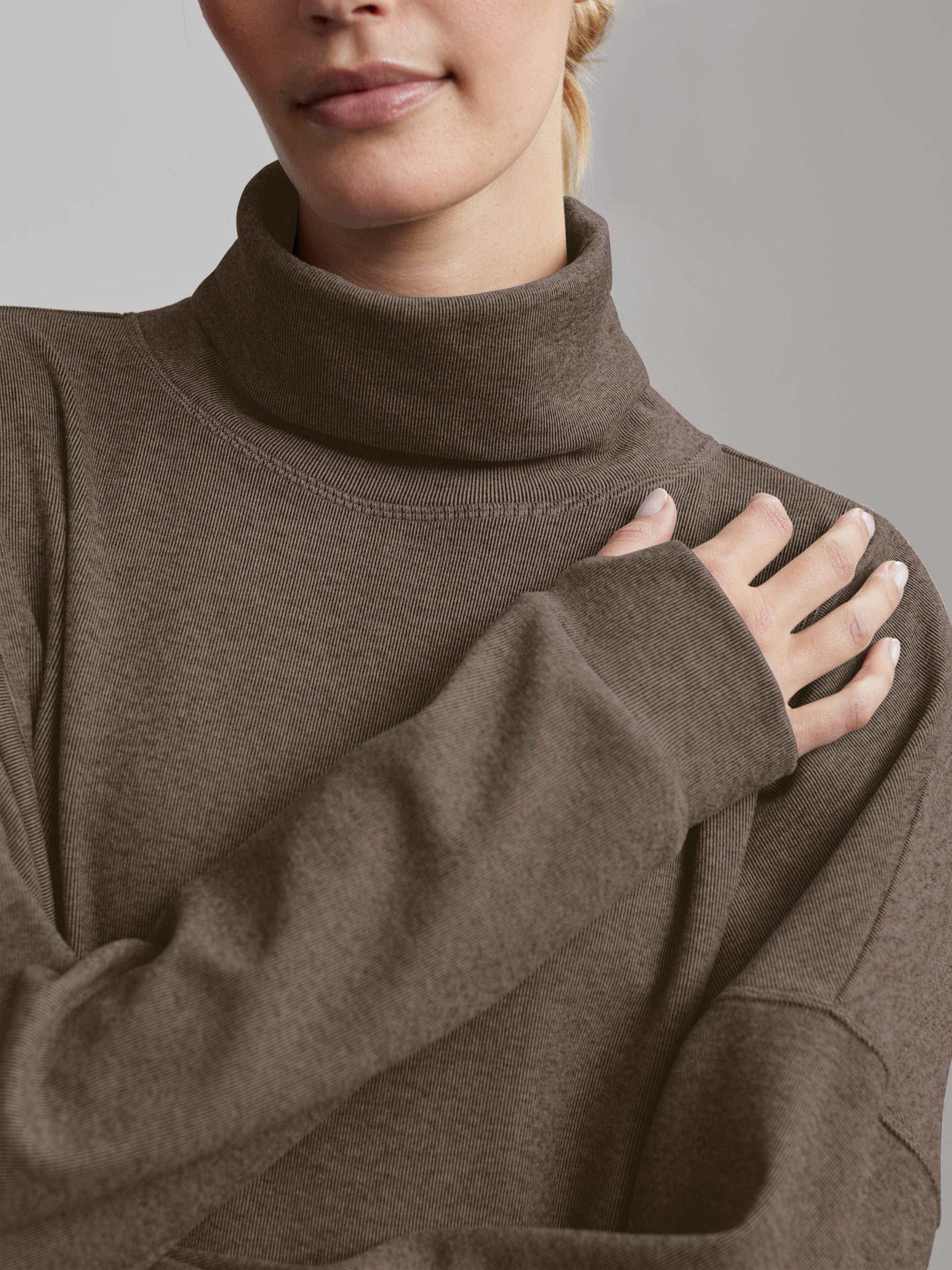 Varley Carob Marl Rainer Roll Neck Active Sweatshirt | VARLEY US