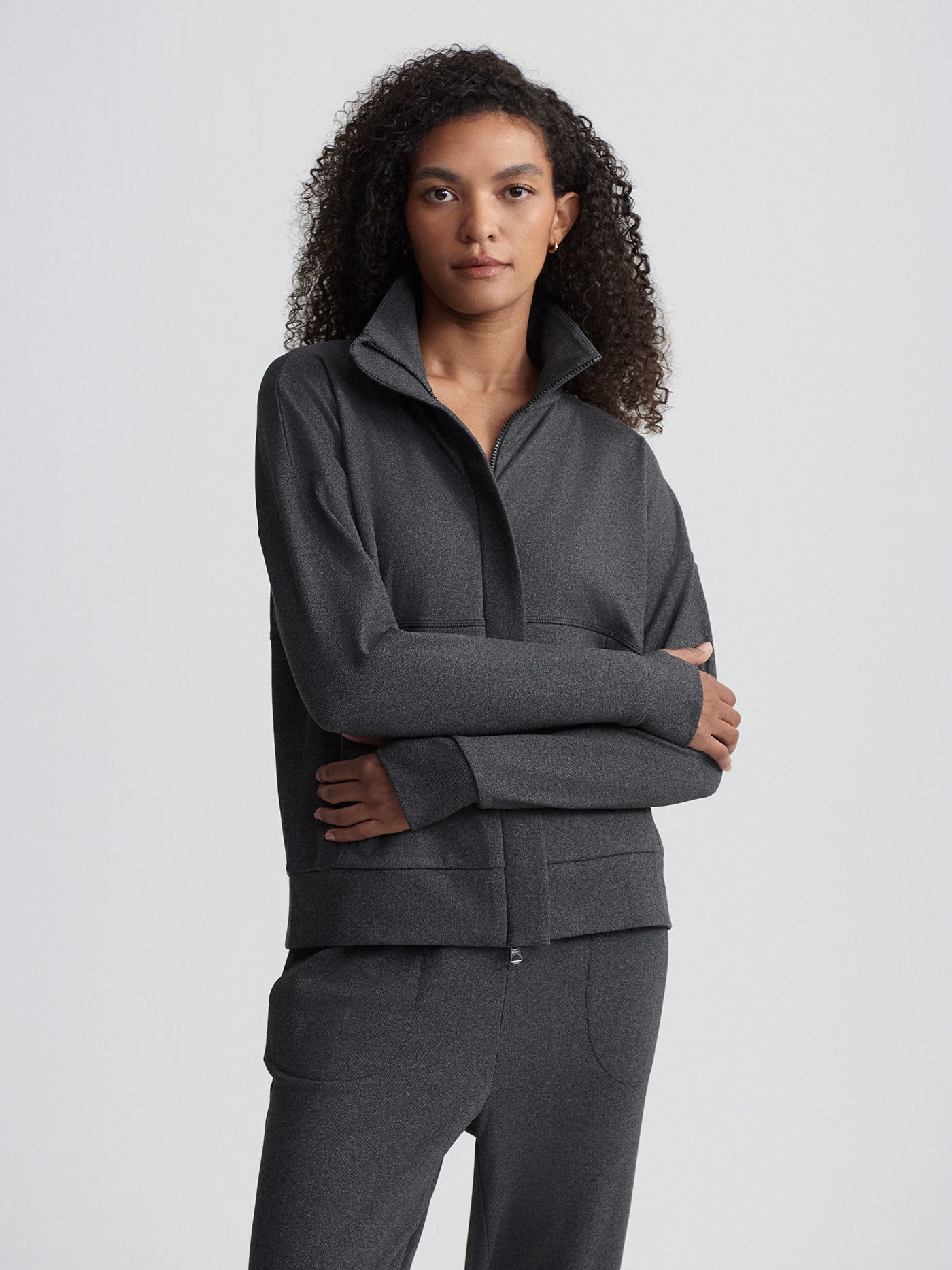 Varley Black Marl Rozanna Zip-Through Active Sweatshirt