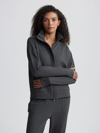 Varley Black Marl Rozanna Zip-Through Active Sweatshirt