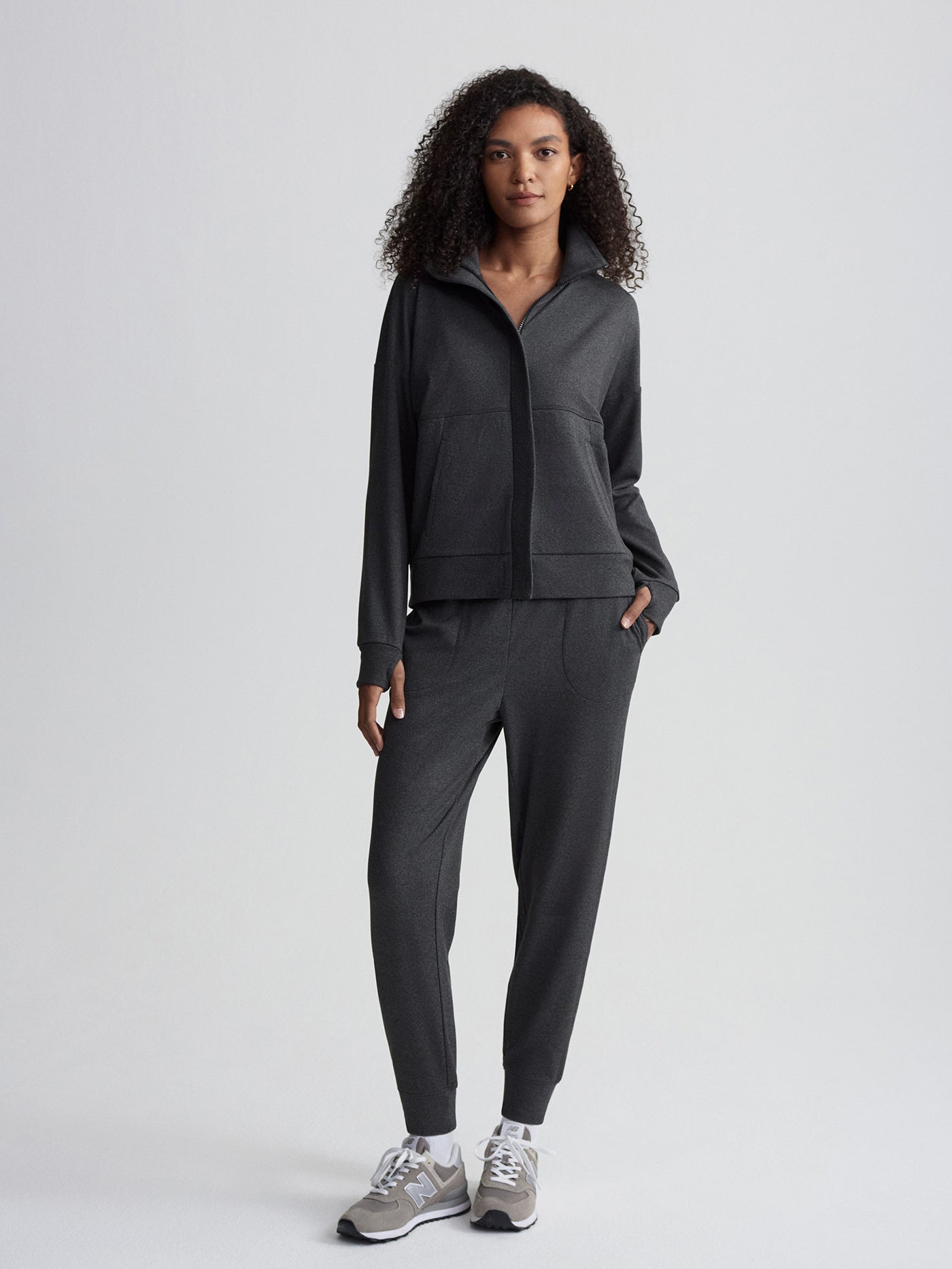 Varley Black Marl Rozanna Zip-Through Active Sweatshirt