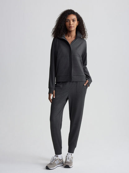 Varley Black Marl Rozanna Zip-Through Active Sweatshirt