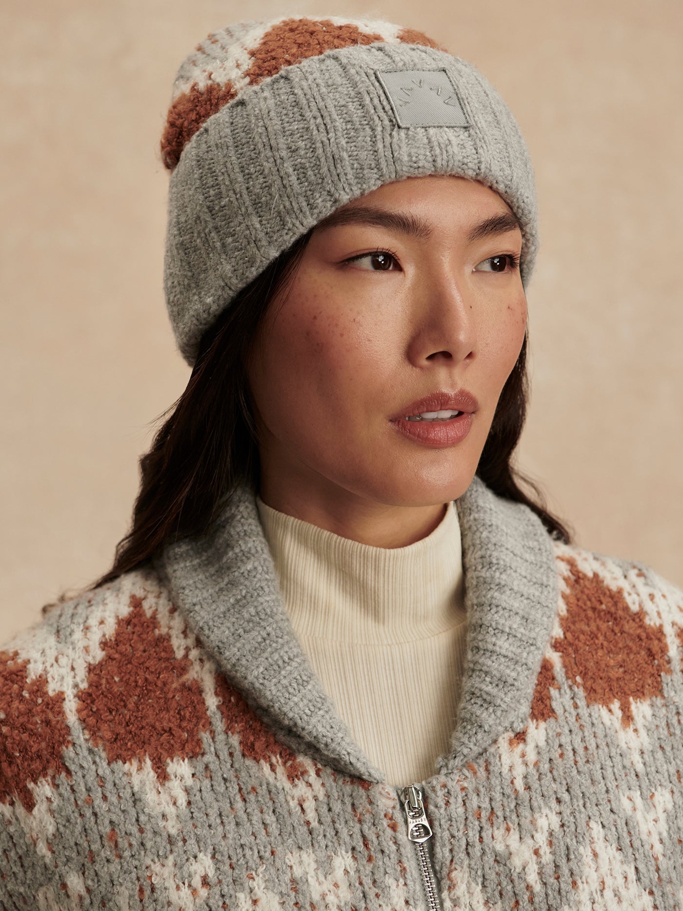 Varley Grey Melange Honor Jacquard Knit Beanie