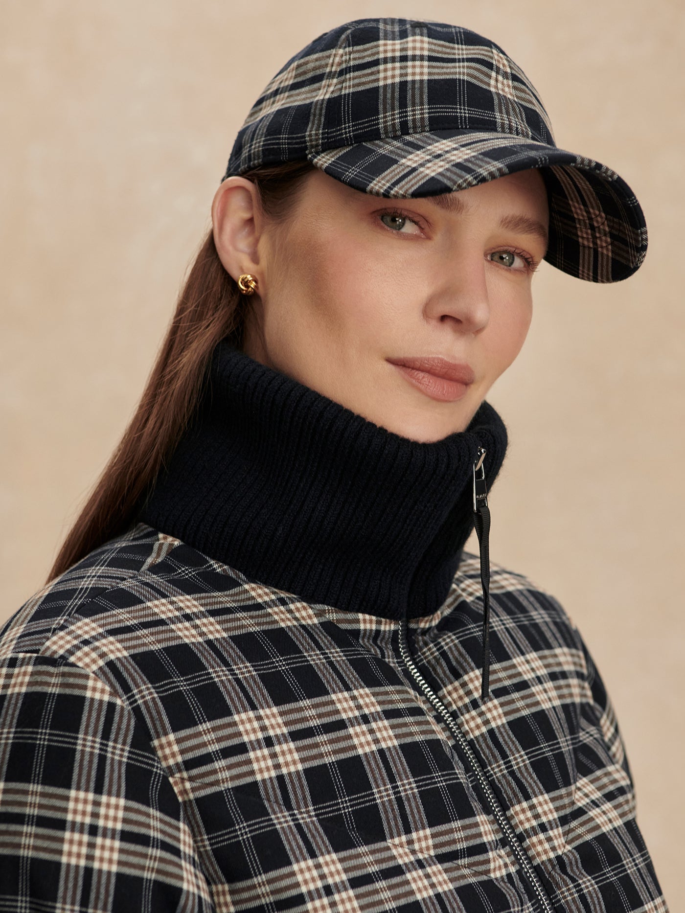 Varley Navy/ Sandshell Check Aliha Soft Flannel Cap