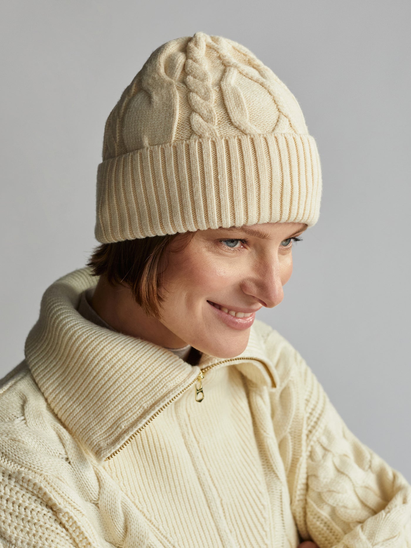 Varley Whitecap Grey Chamond Cable Beanie | VARLEY US
