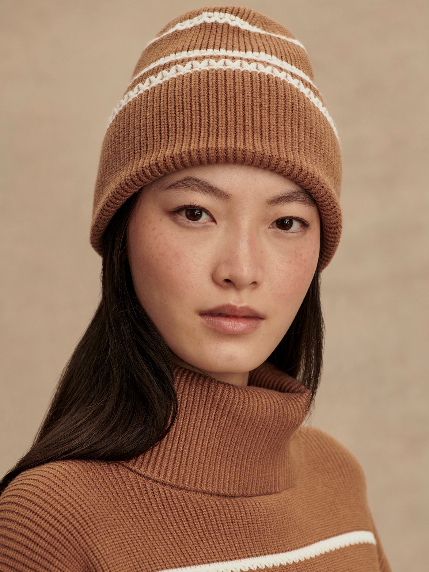 Varley Golden Bronze Ronan Stitch Stripe Beanie