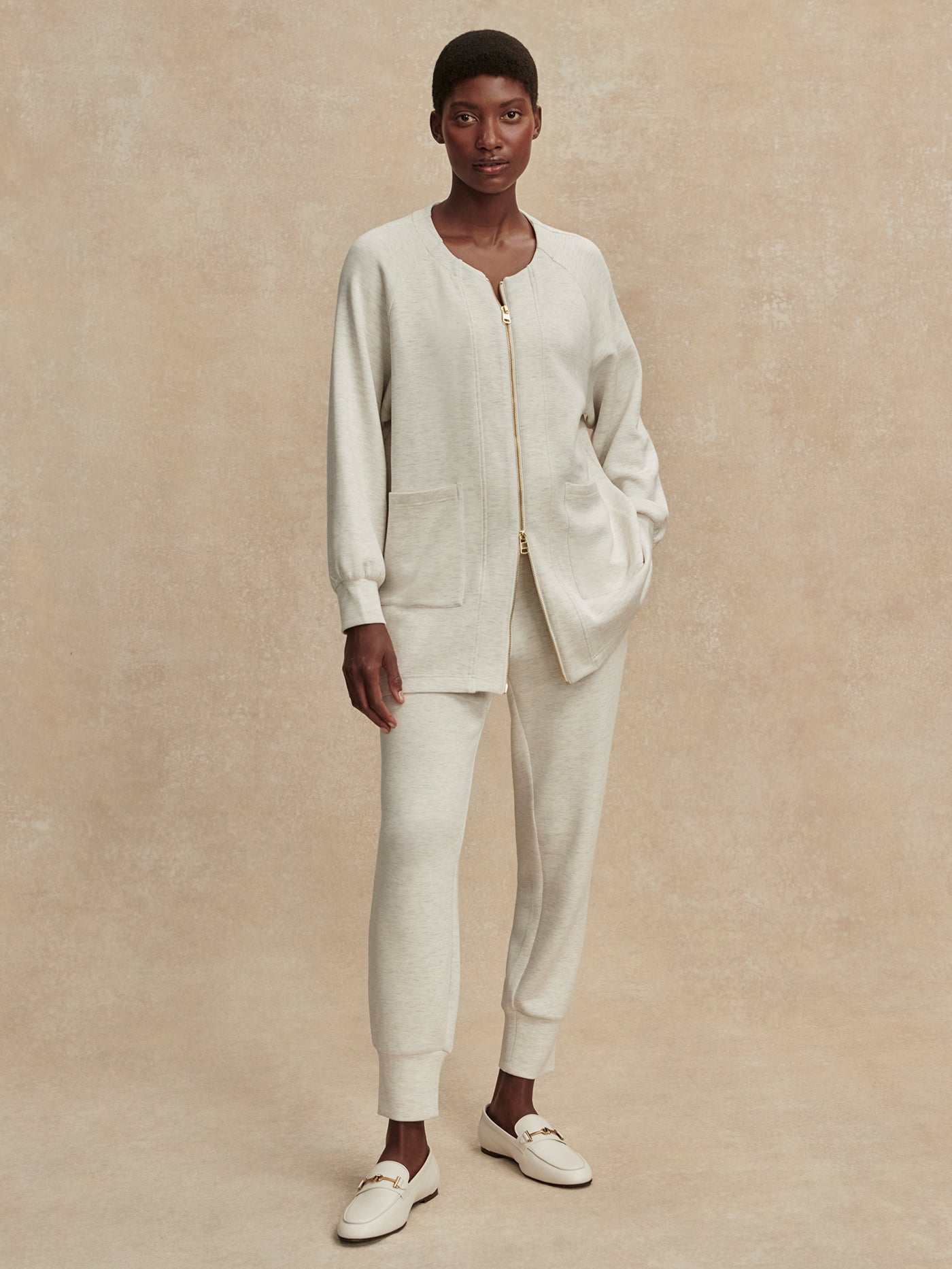 Varley Ivory Marl Augusta Zip Through