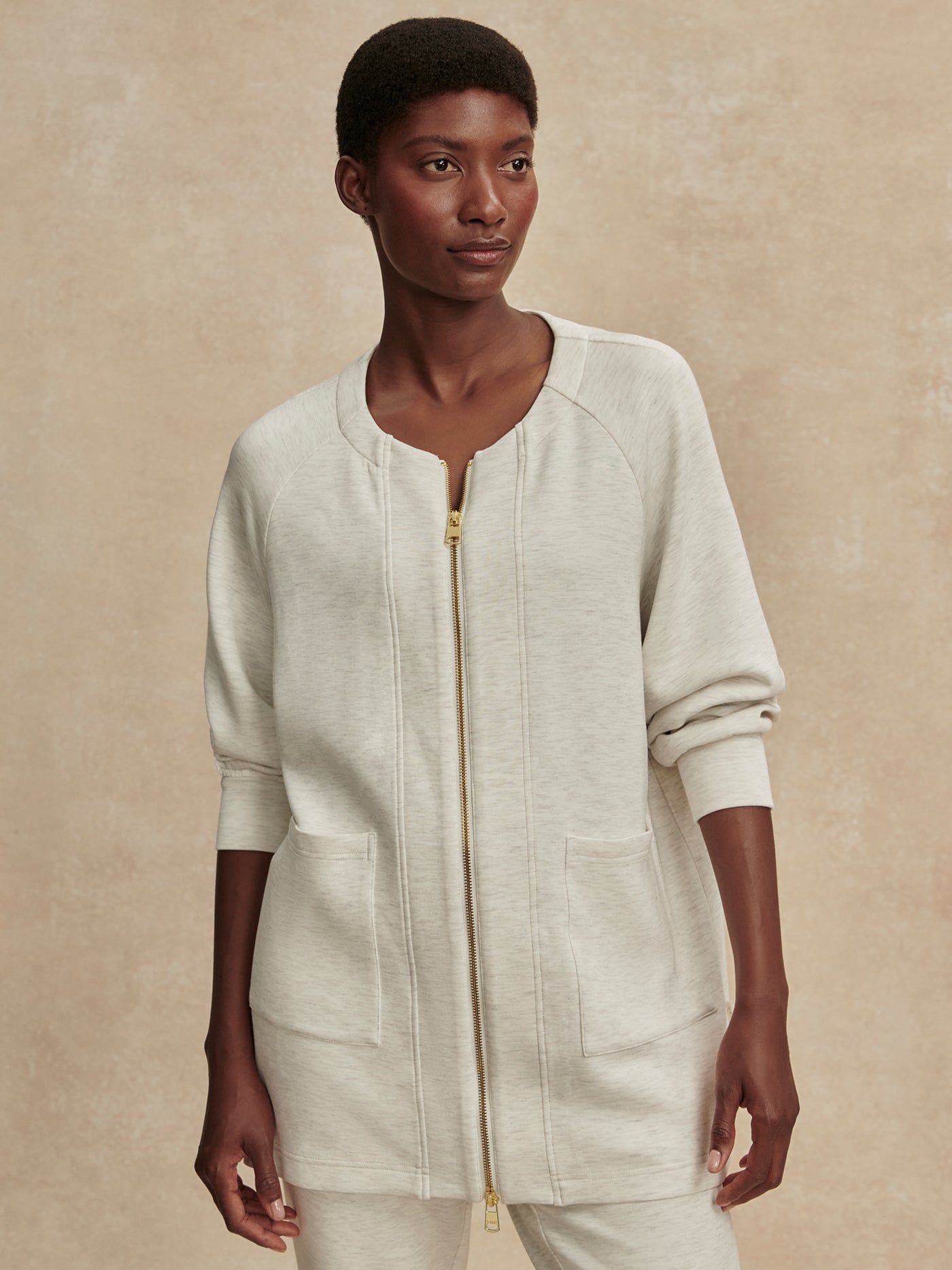 Varley Ivory Marl Augusta Zip Through