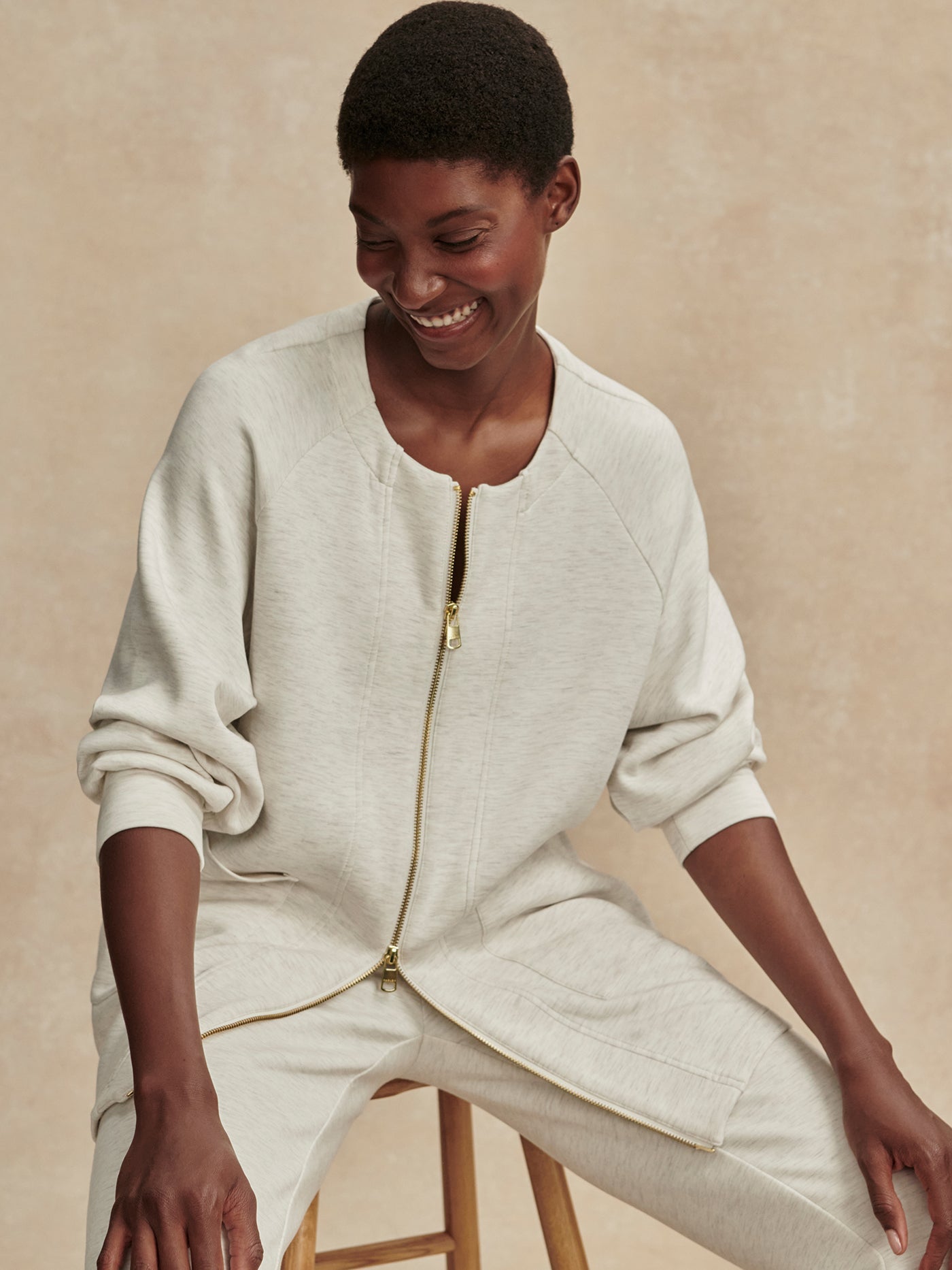 Varley Ivory Marl Augusta Zip Through