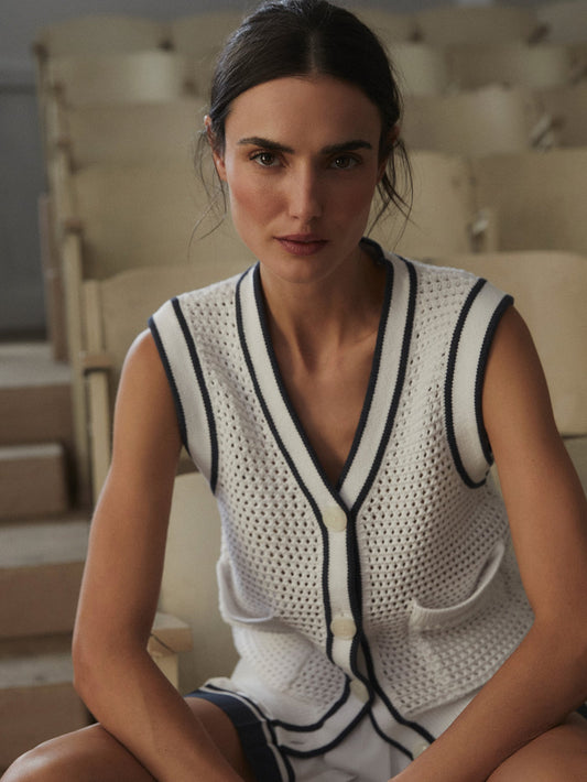 Varley White/ Blue Nights Leilani V-Neck Tank