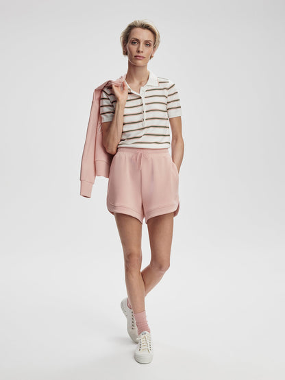Varley White Pink Ivy Stripe Faustine Button Neck Polo